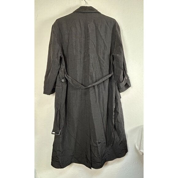 Indygo Kenar Womens Black Double-Breasted Long Trench Coat Free Size Pockets - Picture 2 of 7